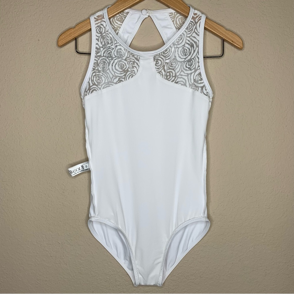 Wear Moi White Noelie Burnout Tulle Insert Keyhole Back Tank Leotard - Picture 9 of 16